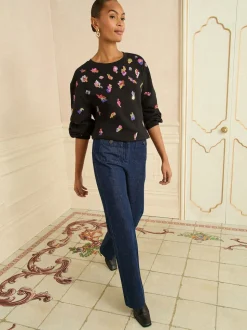 Sequins noirs et multicolores - Sweat-shirt Love & Roses de Noël
