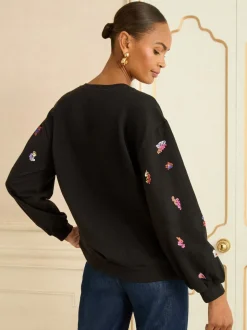 Sequins noirs et multicolores - Sweat-shirt Love & Roses de Noël