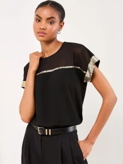 Sequins Or en maille Noir - T-shirt Lipsy col rond
