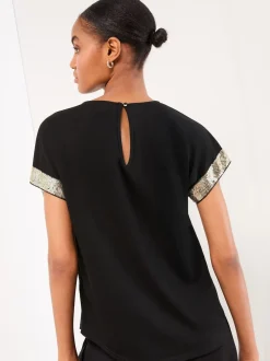 Sequins Or en maille Noir - T-shirt Lipsy col rond