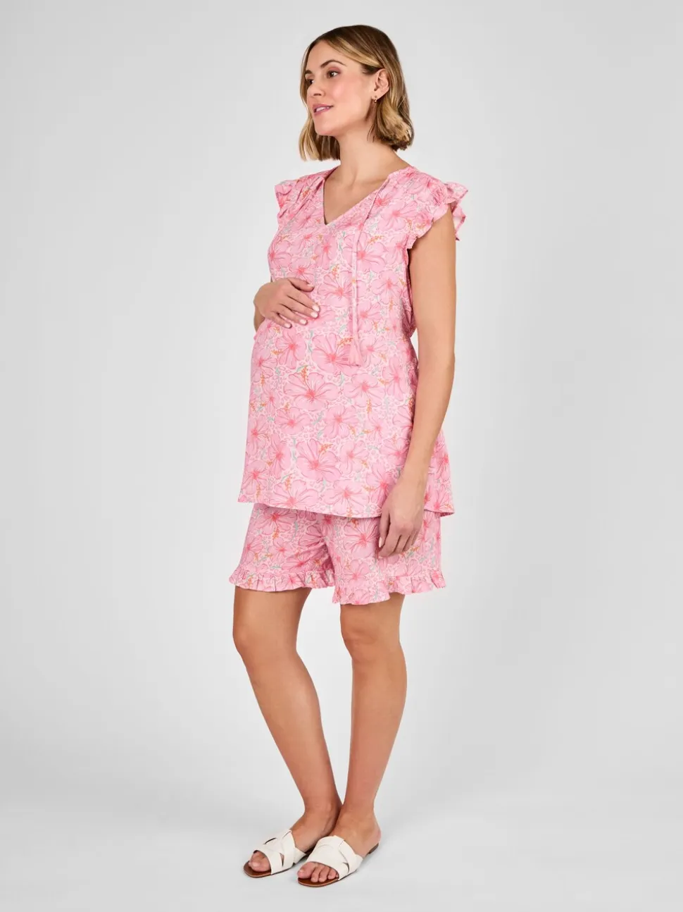 Short de maternité JoJo Maman Bébé à fleurs et volants