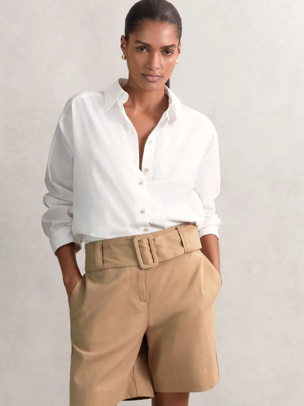 Shorts Reiss Harper ceinturés en coton mélangé et lin