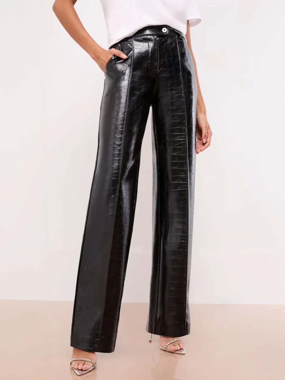 Similicuir noir croco - Pantalons Lipsy Amples habillés