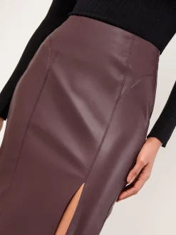 Similicuir Rouge bordeaux - Jupe mi-longue Lipsy fendue sur le côté