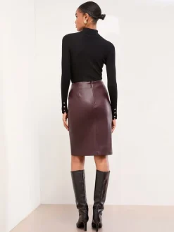 Similicuir Rouge bordeaux - Jupe mi-longue Lipsy fendue sur le côté