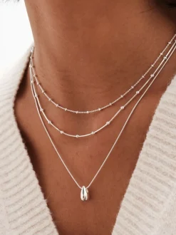 Simply Silver Tone Sterling 925 Polished Double Row Ball Chain Necklace