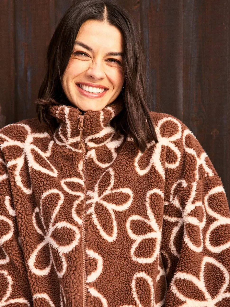 Skinnydip Veste Doodle Flower en peau de mouton marron