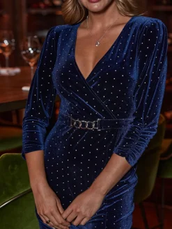 Sosandar - Robe enveloppante en velours pailleté