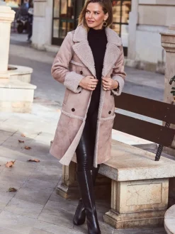 Sosandar Manteau croisé en faux daim et shearling