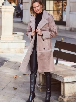 Sosandar Manteau croisé en faux daim et shearling