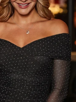 Sosandar Robe mi-longue froncée Sparkle Bardot