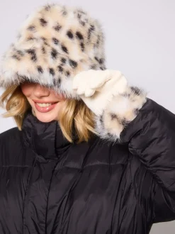 South Beach Chapeau Bob Animal et Gants bordés de fausse fourrure