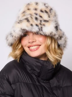 South Beach Chapeau Bob Animal et Gants bordés de fausse fourrure