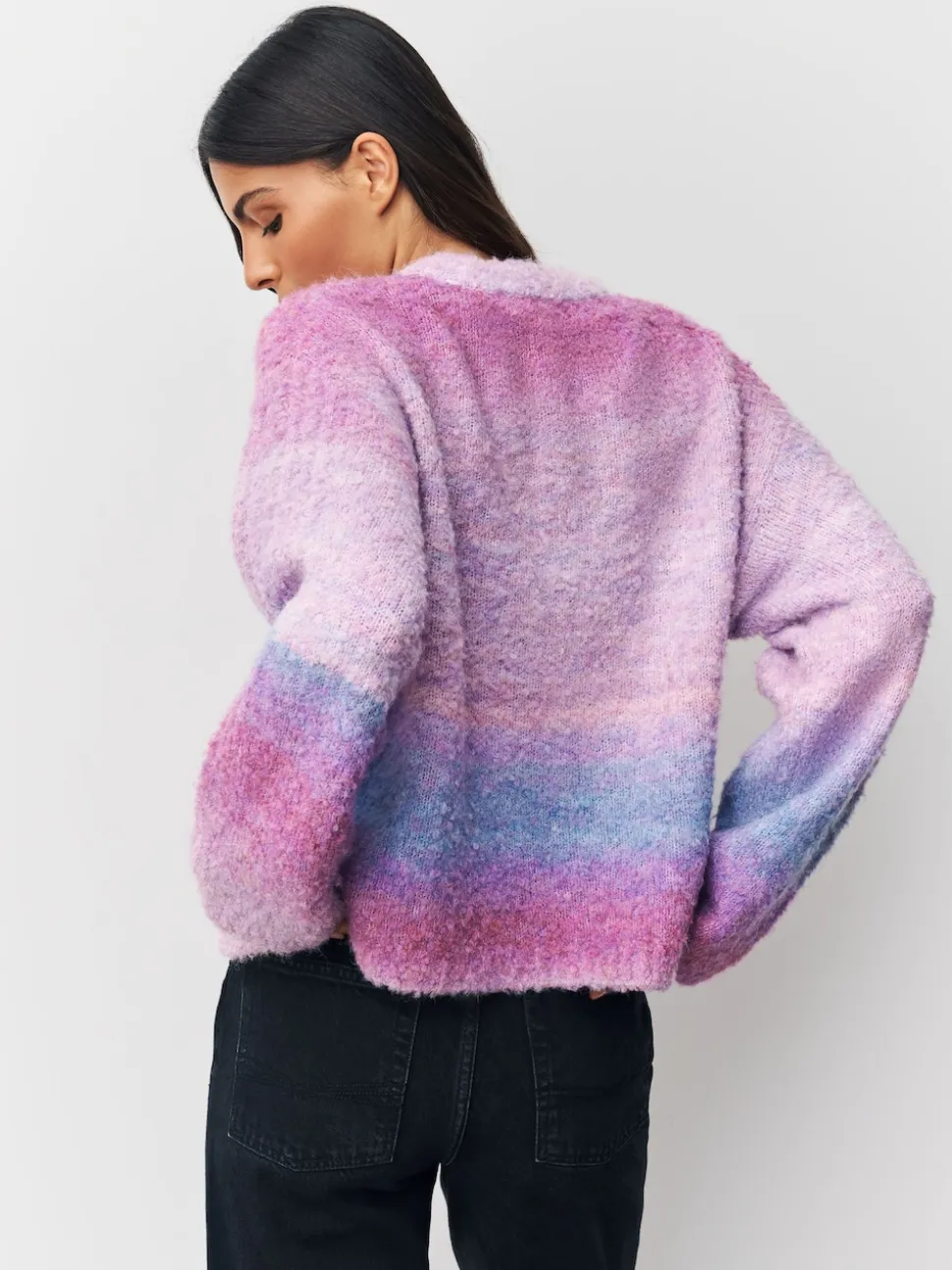 Spacedye rose/violet - Pull col rond bouclé en laine