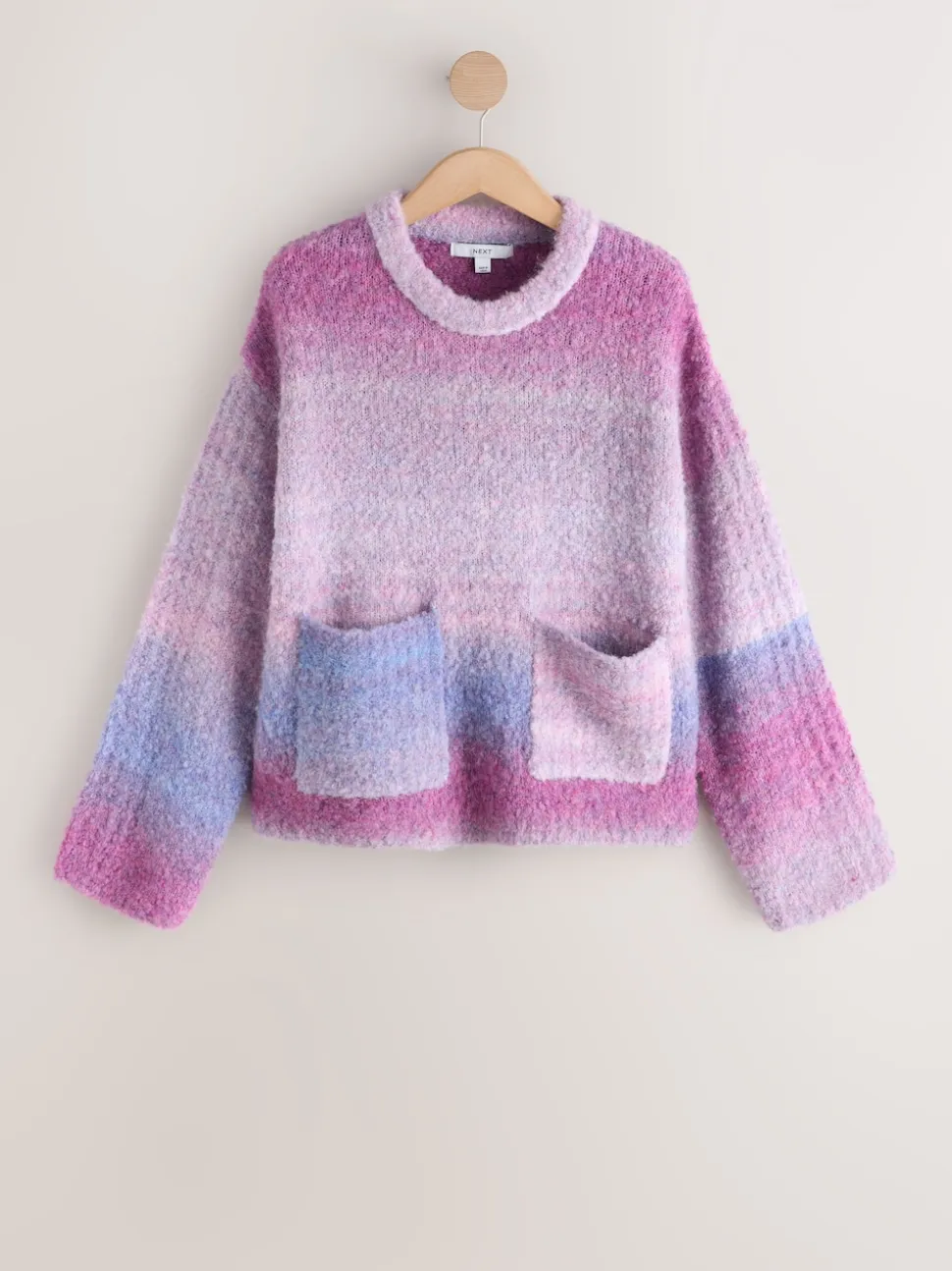 Spacedye rose/violet - Pull col rond bouclé en laine