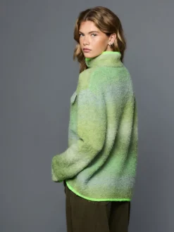 Spacedye vert - Pull à poche bouclée à col droit