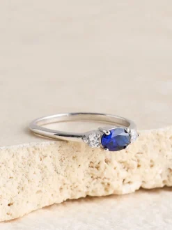 Sterling Argent - Bague en pierre couleur saphir