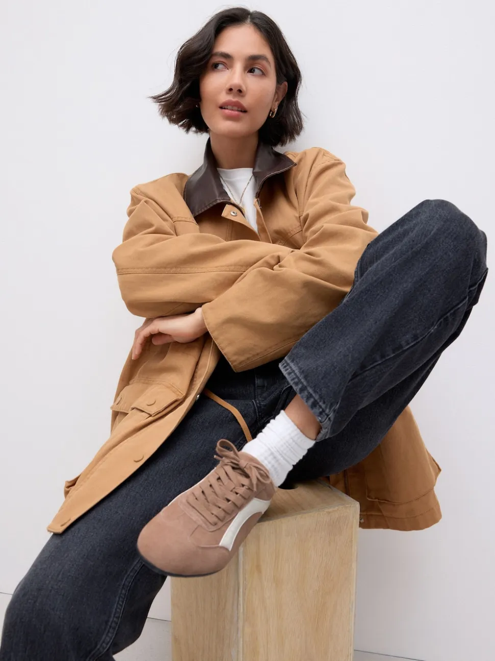 Suede de chameau - Baskets à lacets Forever Comfort® en cuir à semelle slim