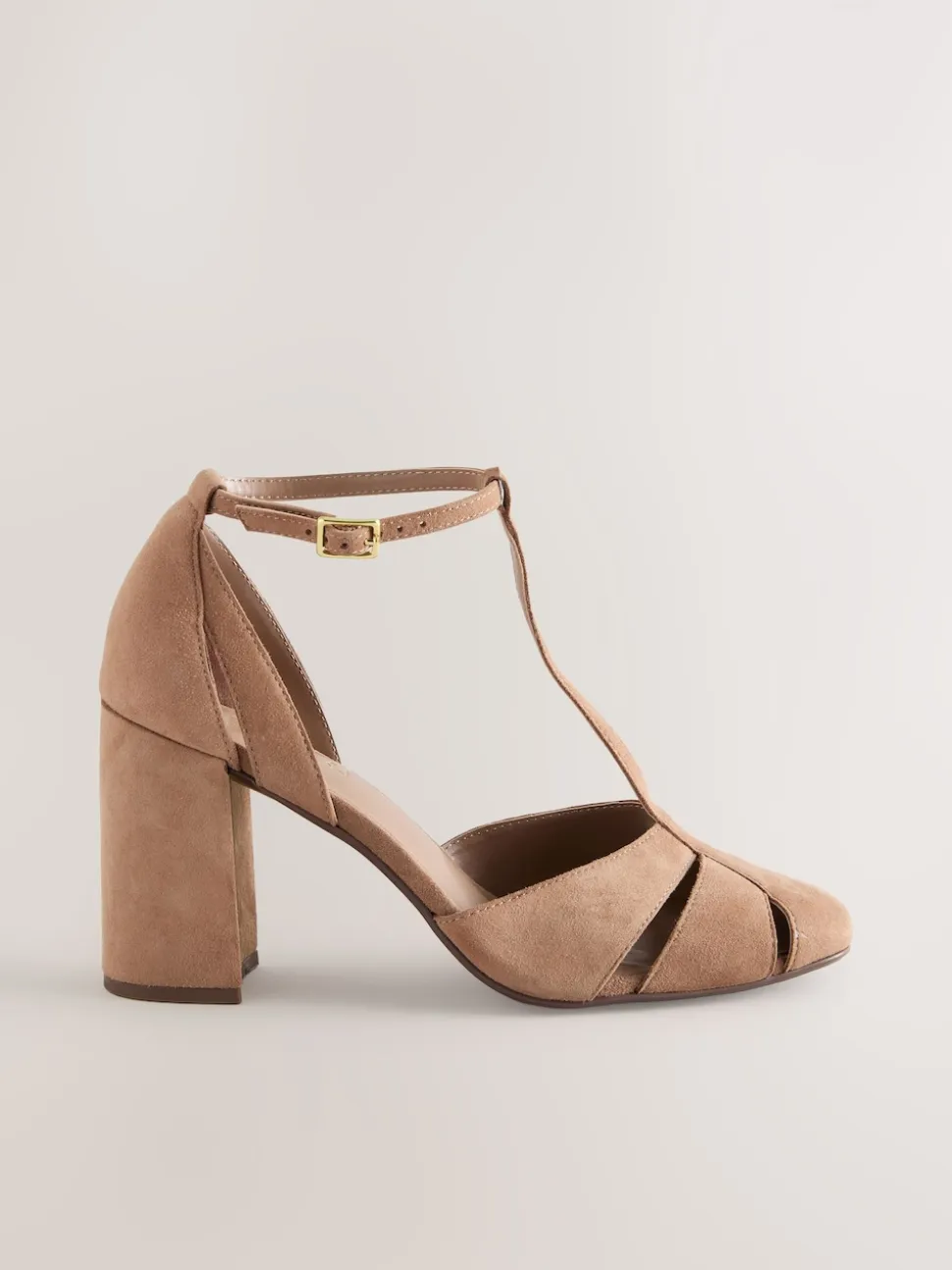 Suede de chameau - Chaussures en cuir à bout rond et talon carré