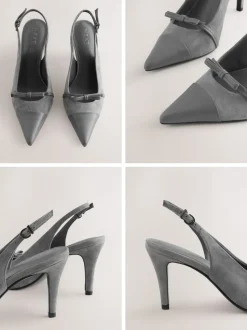 Suede grise - Chaussures à talons Forever Comfort® pointus en cuir avec nœud et bride arrière