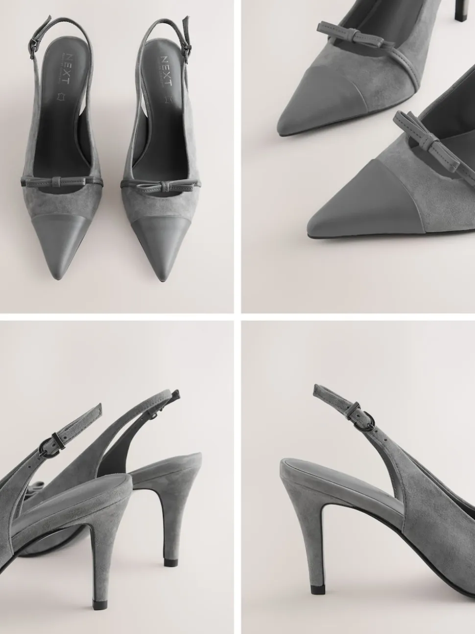 Suede grise - Chaussures à talons Forever Comfort® pointus en cuir avec nœud et bride arrière
