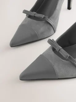 Suede grise - Chaussures à talons Forever Comfort® pointus en cuir avec nœud et bride arrière