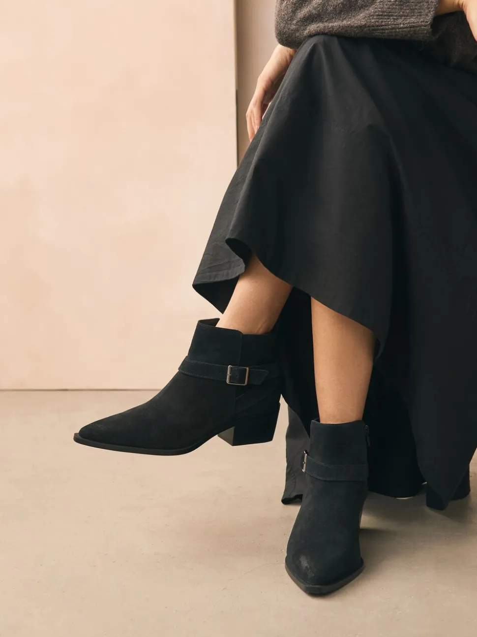 Suede noire - Bottes Forever Comfort® polies à brides de cheville