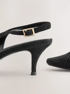 Suede noire - Chaussures à talons à bride arrière en cuir et détails découpés