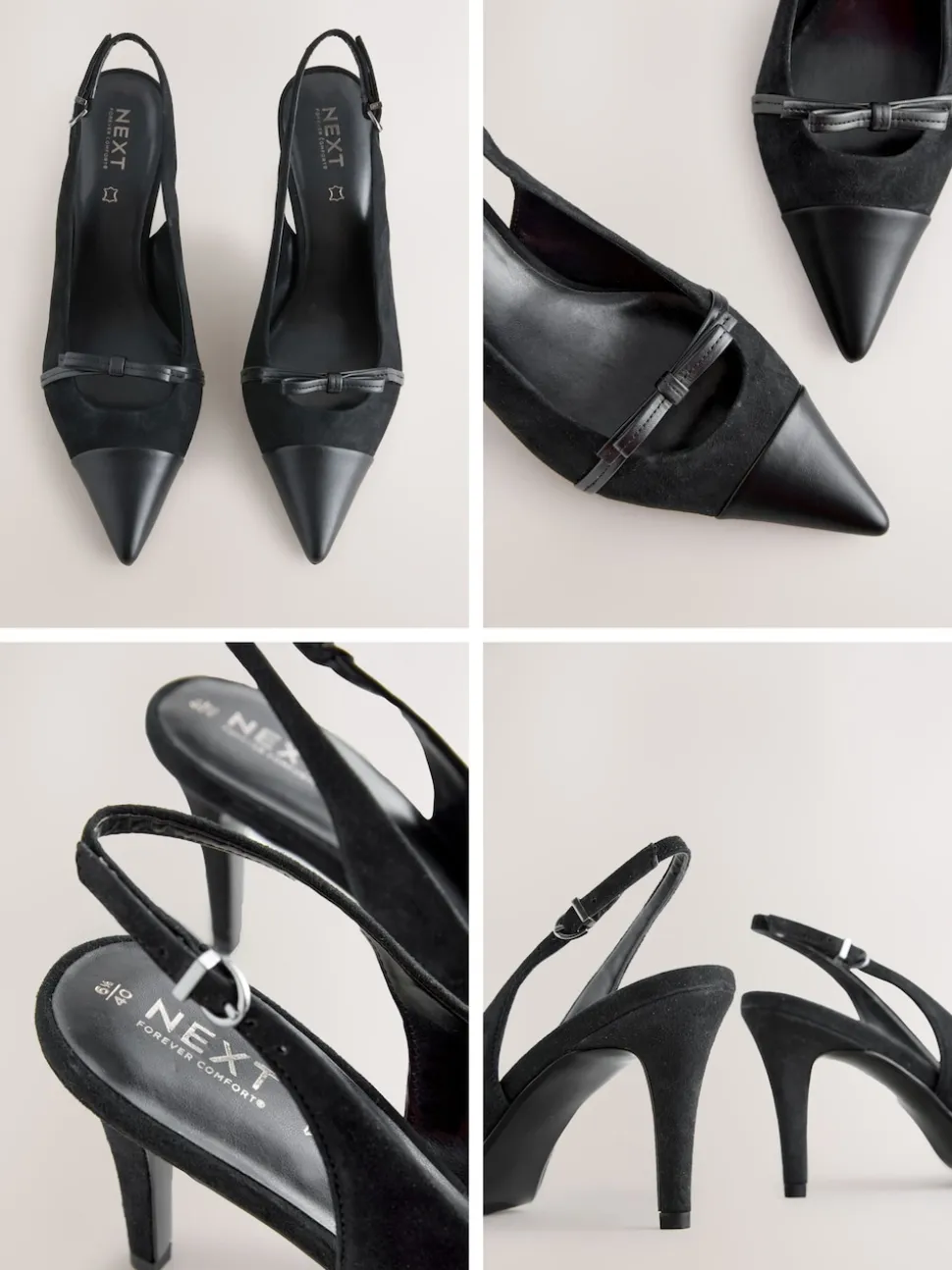 Suede noire - Chaussures à talons Forever Comfort® pointus en cuir avec nœud et bride arrière