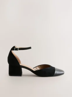 Suede noire - Chaussures à talons carrés avec embout