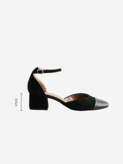 Suede noire - Chaussures à talons carrés avec embout