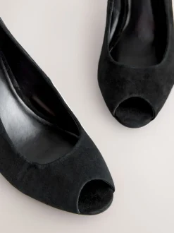 Suede noire - Chaussures à talons Bout ouvert en cuir haut de gamme
