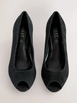 Suede noire - Chaussures à talons Bout ouvert en cuir haut de gamme