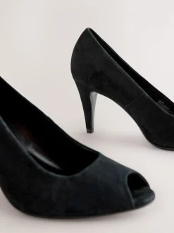 Suede noire - Chaussures à talons Bout ouvert en cuir haut de gamme