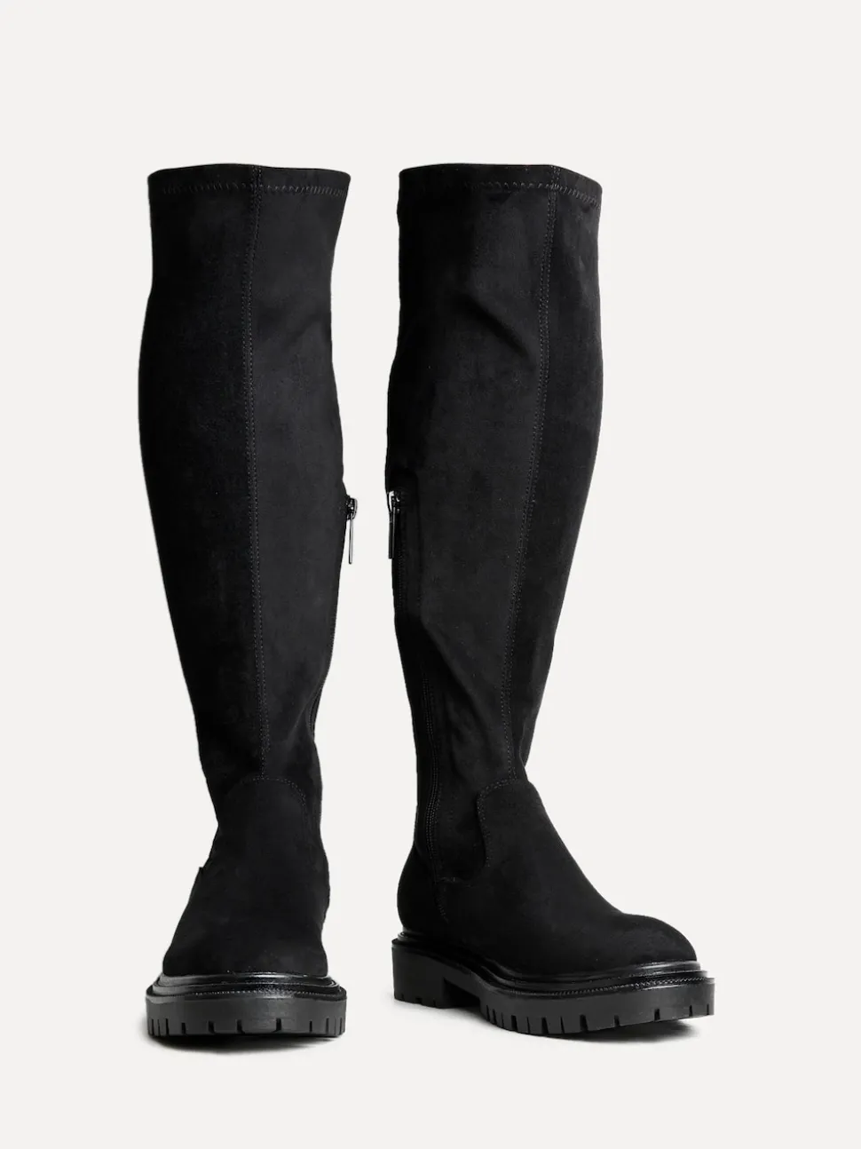 Suede noire - Linzi Briody Coupe large PU Extensible High Leg Bottes