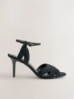 Suede noire - Sandales à talons Forever Comfort® en cuir à talons avant et treillis