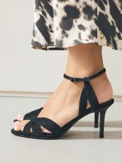 Suede noire - Sandales à talons Forever Comfort® en cuir à talons avant et treillis