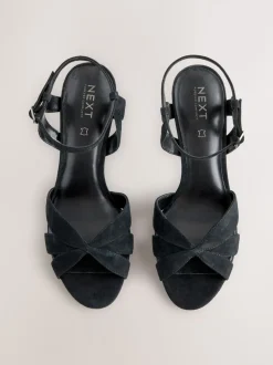 Suede noire - Sandales à talons Forever Comfort® en cuir à talons avant et treillis