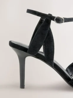 Suede noire - Sandales à talons Forever Comfort® en cuir à talons avant et treillis