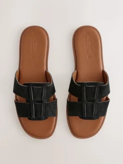 Suede noire - Sandales mules à fente