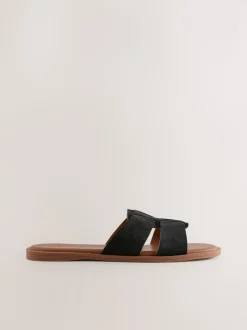 Suede noire - Sandales mules à fente