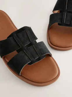 Suede noire - Sandales mules à fente