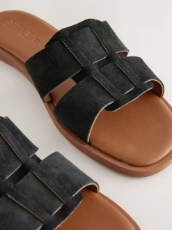 Suede noire - Sandales mules à fente