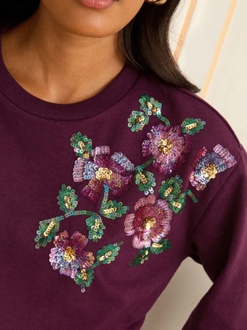 Sweat Love & Roses en jersey à sequins à col ras du cou