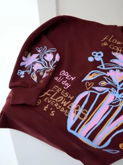 Sweat-shirt oversize à Col rond ici à Graphique Fleuri Vase