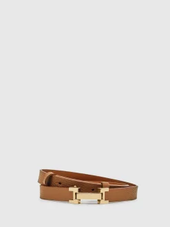 Tan - Ceinture REISS Hayley en cuir à charnières carrées