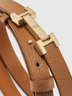 Tan - Ceinture REISS Hayley en cuir à charnières carrées