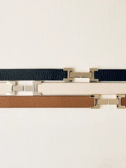 Tan - Ceinture REISS Hayley en cuir à charnières carrées