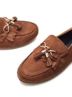 Tan - Mocassins Moda in Pelle Essana avec chaîne et glands