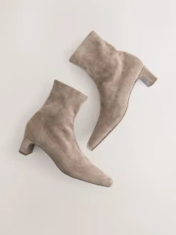 Taupe neutre - Bottes chaussettes à talon bloc et bout ciselé